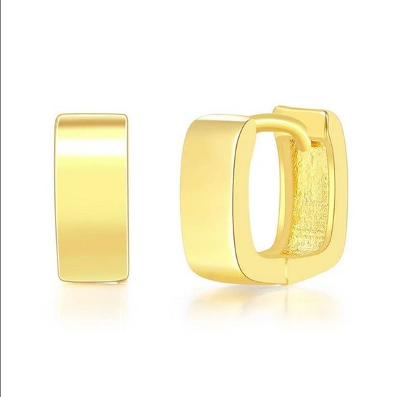 14K Gold Mens Square Earrings 14 K Sterling Silver Jewelry Huggies Guys Retro - Picture 6 of 7